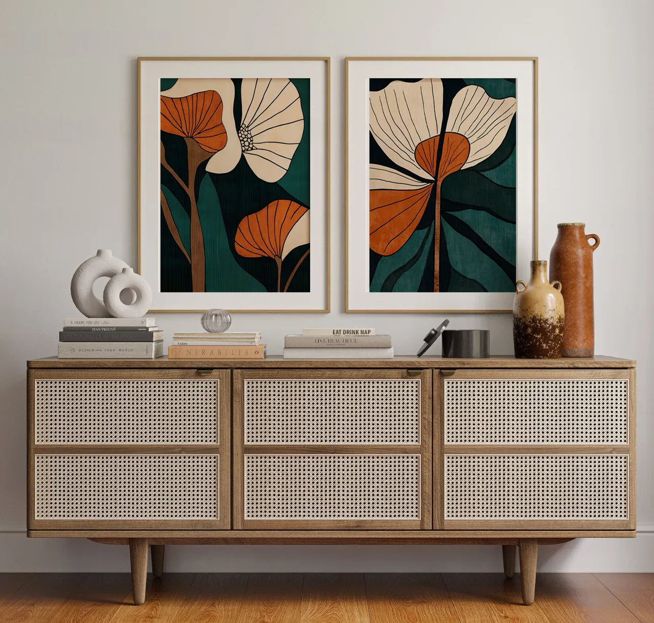 Teal & Orange Floral Gallery Wall